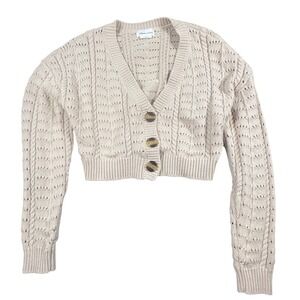 Lovers + Friends Cardigan Sweater‎ Small Beige Knit Button Up Cozy Chic Casual